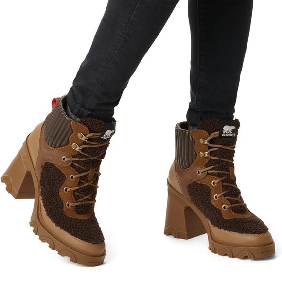 NIB Sorel Brex Heel Cozy Lace waterproof boots in Tawny Buff/Blackened Brown 7.5 - Picture 1 of 12